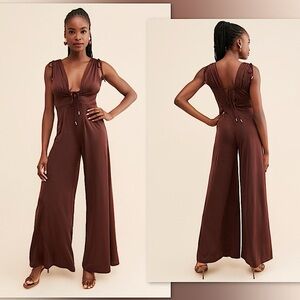 🤎Rare London Super Wide Leg Keyhole Front Jumpsuit in Brown